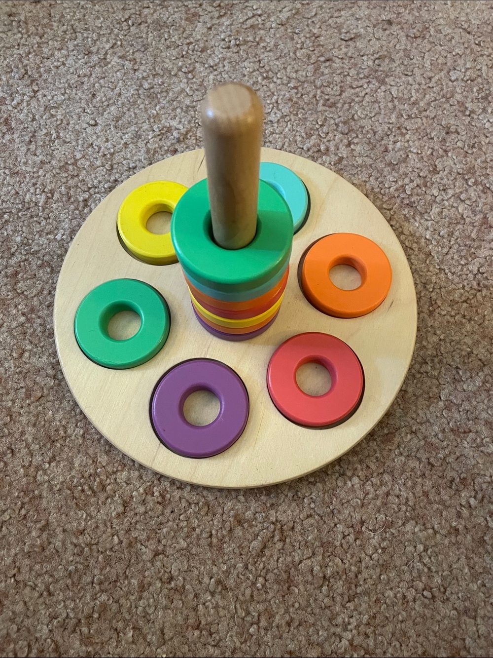 Wooden Rainbow Ring Stacker Toy - Multicolor